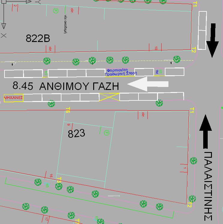 2/ στο τμήμα από Παλαιστίνης έως Παπακυριαζή (ΟΤ822Γ & ΟΤ824) ΟΤ 822Β (όπως απεικονίζονται στο σχέδιο)