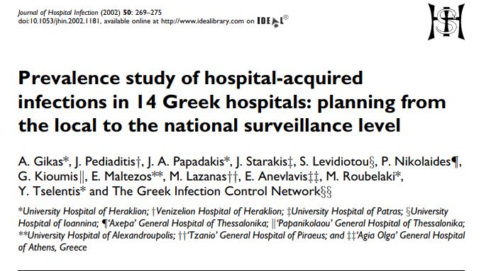 The overall problem of HCAIs in Greece had never been estimated A local network for the surveillance of HCAIs in the island of Crete has been developed (in 1995), producing data on a regular basis