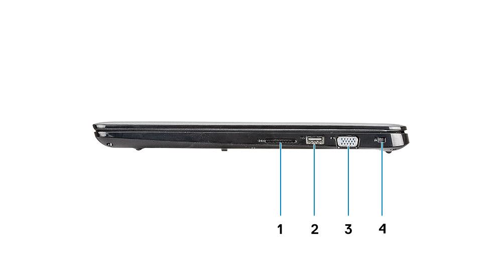 1 Σύνδεσμος τροφοδοσίας 2 Λυχνία κατάστασης μπαταρίας 3 Θύρα USB 3.1 Gen 1 Type-C με παροχή ρεύματος και DisplayPort 4 Θύρα HDMI 1.4 5 Θύρα δικτύου 6 Θύρα USB 3.
