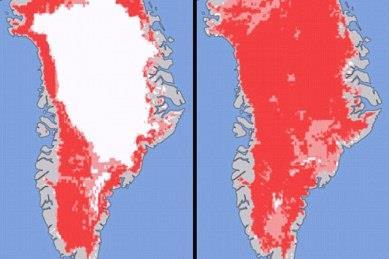 Λιώσιμο πάγων και παγετώνων Τον Ιούλιο του 2012 παρατηρήθηκαν εντυπωσιακές αλλαγές στη Γροιλανδία.