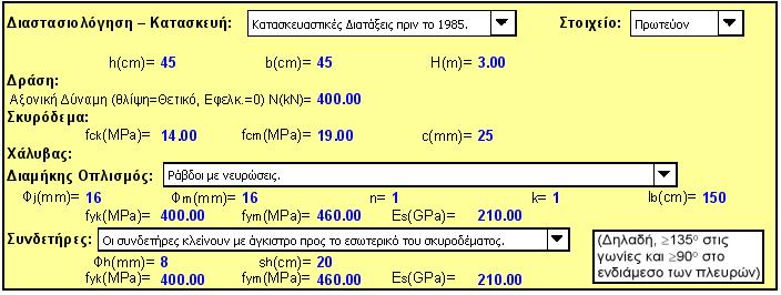 ΕΦΑΡΜΟΓΗ: Δεδομένα: Προσδιορισμός Παραμορφωσιακής Ικανότητας Υποστυλώματος Ω.Σ. Οπλισμός: 8Φ16 H=3.