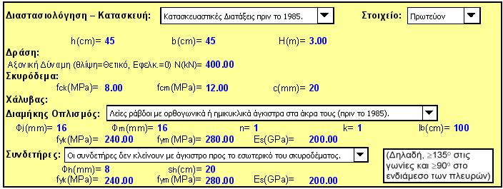 ΕΦΑΡΜΟΓΗ: Δεδομένα: Προσδιορισμός Παραμορφωσιακής Ικανότητας Υποστυλώματος Ω.Σ. Οπλισμός: 8Φ16 H=3.