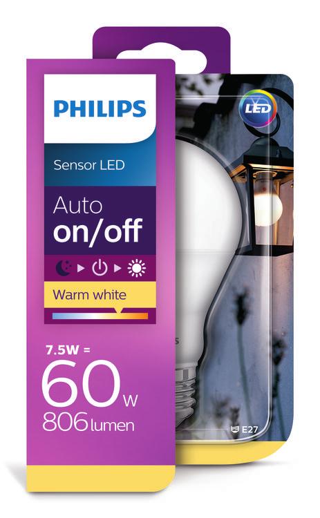 PHILIPS LED Λαμπτήρας 7,5 W (60 W) E27 Ζεστό λευκό Χωρίς ρύθμιση έντασης Λαμπτήρας LED, με αισθητήρα φωτός ημέρας και