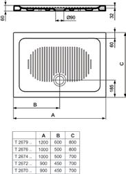 Ντουζιέρα πορσελάνης παραλληλόγραμμη 100x70x6 cm T267401