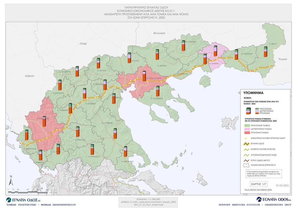 Χάρτης 1: Ακαθάριστη Προστιθέμενη Αξία ανά Τομέα και ανά Νομό στη Ζώνη