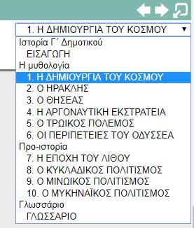 Επιλογή ενότητας στα διαδραστικά σχολικά βιβλία: