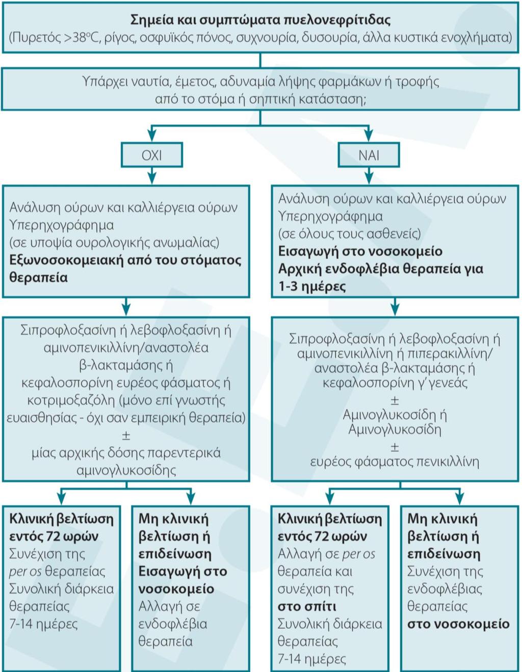 Οξεία πυελονεφρίτιδα Οξεία μη επιπλεγμένη πυελονεφρίτιδα Πυρετός, ρίγος, οσφυϊκός πόνος, έμετοι, διάρροιες (20%), 1-2% - ουροσήψη Επιπλεγμένη λοίμωξη ουροποιητικού Ουρολοίμωξη παρουσία λειτουργικών ή