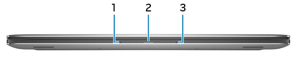 2 Όψεις του XPS 15-7590 Μπροστινή πλευρά 1 Αριστερό μικρόφωνο Παρέχει ψηφιακή είσοδο ήχου για ηχογράφηση και φωνητικές κλήσεις.