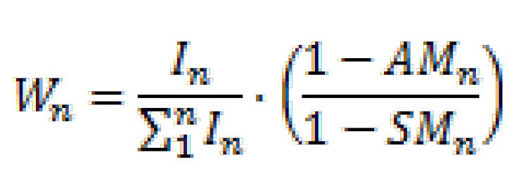 n** W n = συντελεστής στάθμισης του υποστρώματος n που ορίζεται ως: όπου: I n = Ετήσια εισροή υποστρώματος n στον χωνευτήρα [τόνο νωπής ουσίας] AM n = Μέση ετήσια υγρασία του υποστρώματος n [kg νερού