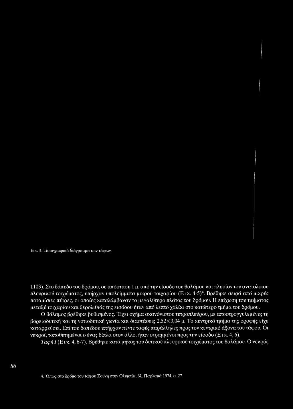 Ε ί κ. 3. Τοπογραφικό διάγραμμα των τάφων. 1103). Στο δάπεδο του δρόμου, σε απόσταση 1 μ.