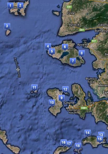 Πίνακας 4: Λιμάνια Περιφέρειας Βορείου Αιγαίου Λήμνου Λέσβου Χίου Σάμου Ικαρίας Πηγή: google Περιφερειακή Ενότητα Ονομασία Λιμανιού Αρίθμηση στον χάρτη Μύρινας (1) (1) Μούδρου (2) (2) Άγιος