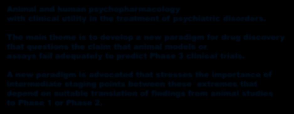 Animal and human psychopharmacology with clinical utility in the treatment of psychiatric disorders.