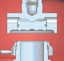Since the huddling chamber area is now controlling the exit fluid flow, system pressure must reduce below the set point before the spring force is able to close the valve.
