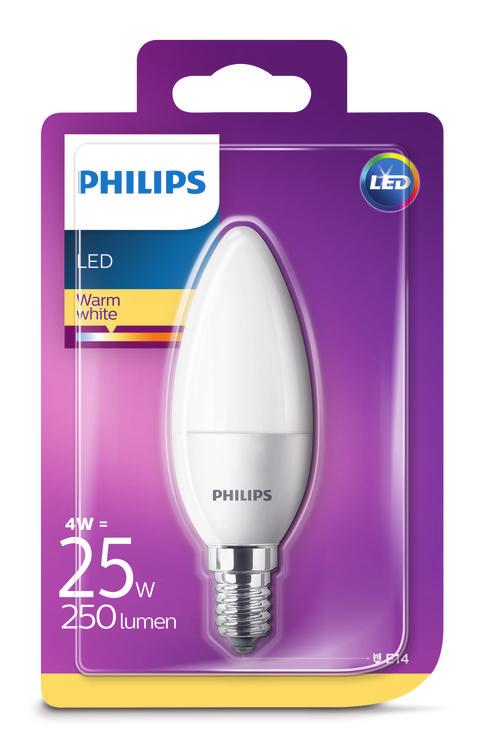 PHILIPS LED Κερί 4 W-25 W E14 Ζεστό λευκό Χωρίς ρύθμιση έντασης Φως που είναι ευχάριστο για τα μάτια σας Η κακή ποιότητα φωτός μπορεί να προκαλέσει κόπωση στα μάτια.