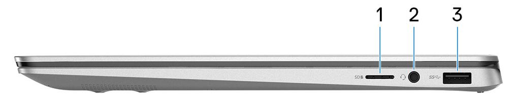 3 Όψεις του Inspiron 7386 Δεξιά πλευρά 1 Υποδοχή κάρτας microsd Χρησιμεύει για την ανάγνωση και την εγγραφή στην κάρτα microsd.