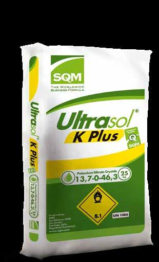 Ultrasol Πρώτες Ύλες Ultrasol K Plus 13,7.0.46,3 / Νιτρικό Κάλιο To Ultrasol K Plus είναι πλήρως υδατοδιαλυτό λίπασμα νιτρικού καλίου. Απαραίτητο συστατικό για ένα ισορροπημένο πρόγραμμα λίπανσης.
