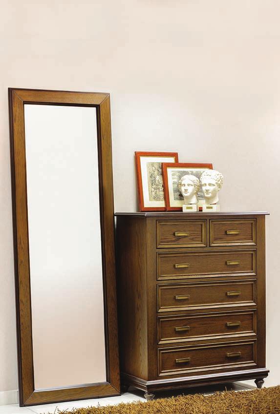 Η συρταριέρα (αριστερά) ακολουθεί αρμονικά τα υλικά και την σχεδιαστική φιλοσοφία του κομοδίνου.