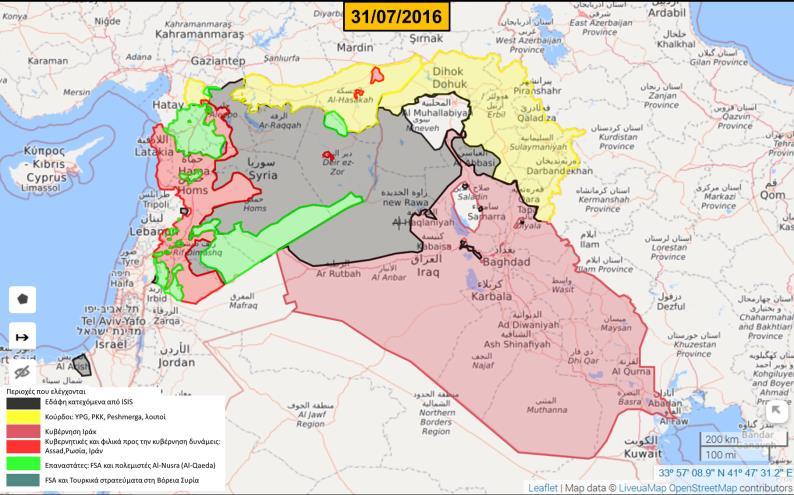 Α-5 Σχήμα Α-12: Επέκταση του ISIS με την 30/06/2016. Πηγή: «ISIS», Live Universal Awareness Map, διαθέσιμο στο https://isis.liveuamap.com/, (τελευταία πρόσβαση 24/03/2018).