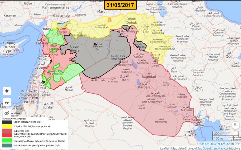 Α-6 Σχήμα Α-15: Επέκταση του ISIS με την 31/12/2016. Πηγή: «ISIS», Live Universal Awareness Map, διαθέσιμο στο https://isis.liveuamap.com/, (τελευταία πρόσβαση 24/03/2018).