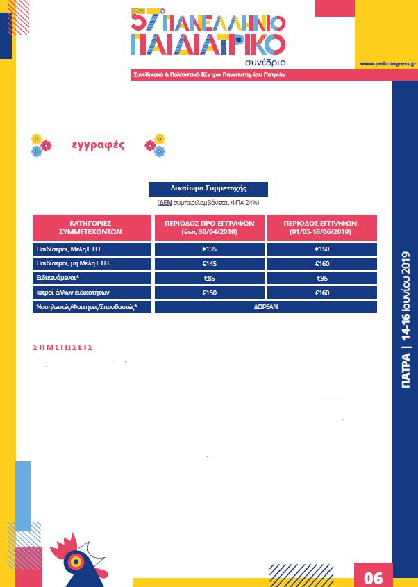 Από τις 1 Μαΐου 2019, εγγραφές θα γίνονται δεκτές με το ίδιο κόστος που θα ισχύει και κατά τη διάρκεια του συνεδρίου και μέχρι τις 16 Ιουνίου 2019.