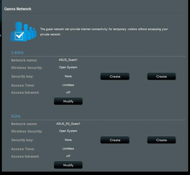 4. Για να διαμορφώσετε πρόσθετες επιλογές, κάντε κλικ στο Modify (Τροποποίηση). 5. Κάντε κλικ στο Yes (Ναι) στην οθόνη Enable Guest Network (Ενεργοποίηση δικτύου επισκεπτών). 6.