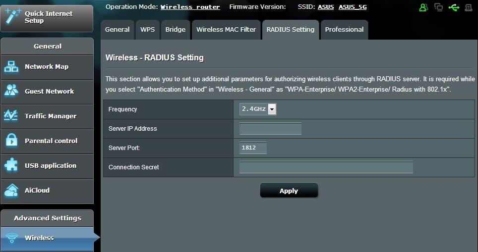 4.1.4 Ρύθμιση RADIUS Οι ρυθμίσεις RADIUS (Remote Authentication Dial In User Service - Υπηρεσία Απομακρυσμένης Ταυτοποίησης Χρήστη μέσω Τηλεφώνου) παρέχει ένα πρόσθετο επίπεδο ασφάλειας όταν