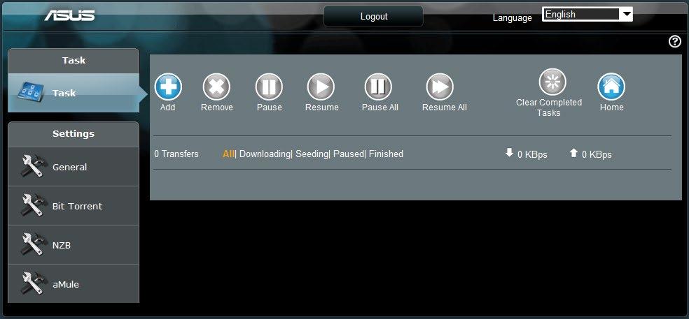 5.4 Download Master Το Download Master είναι ένα βοοηθητικό πρόγραμμα που σας βοηθάει να λαμβάνετε αρχεία ακόμη κι αν οι φορητοί υπολογιστές ή οι άλλες συσκευές σας είναι απενεργοποιημένες.