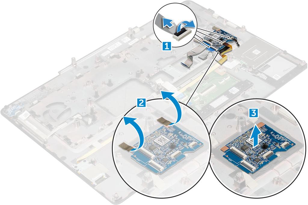 Εγκατάσταση της πλακέτας USB 1 Τοποθετήστε την πλακέτα USB επάνω στον υπολογιστή. 2 Κολλήστε την κολλητική ταινία που συγκρατεί την πλακέτα USB στον υπολογιστή 3 Συνδέστε το καλώδιο της πλακέτας USB.