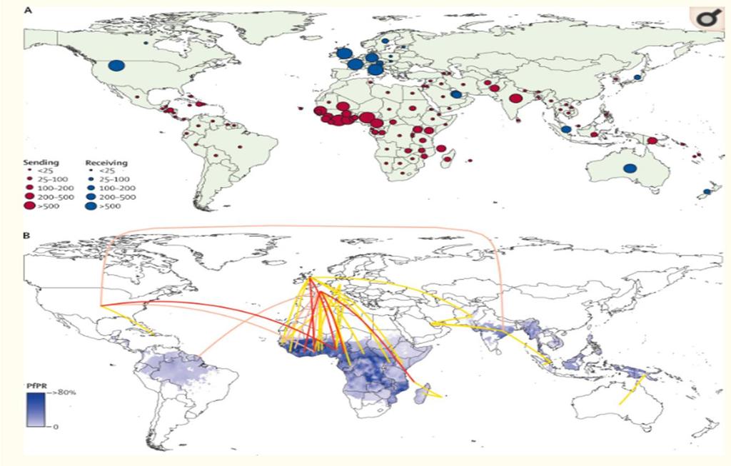 Μέσος ετήσιος αριθμός εισαγόμενων περιπτώσεων ελονοσίας (όλα τα είδη) σε μη ενδημικές χώρες 2005 έως