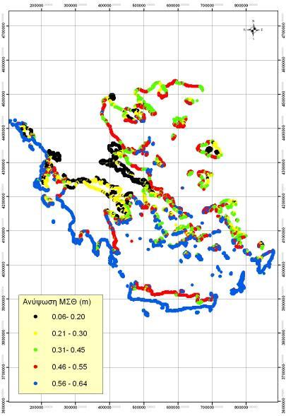 4.2.1.3.1 Ανύψωση ΜΣΘ από κυματισμούς Η ανύψωση της ΜΣΘ λόγω κυματισμών υπολογίζεται ως το 7% του ύψους κύματος ανοιχτού πελάγους.