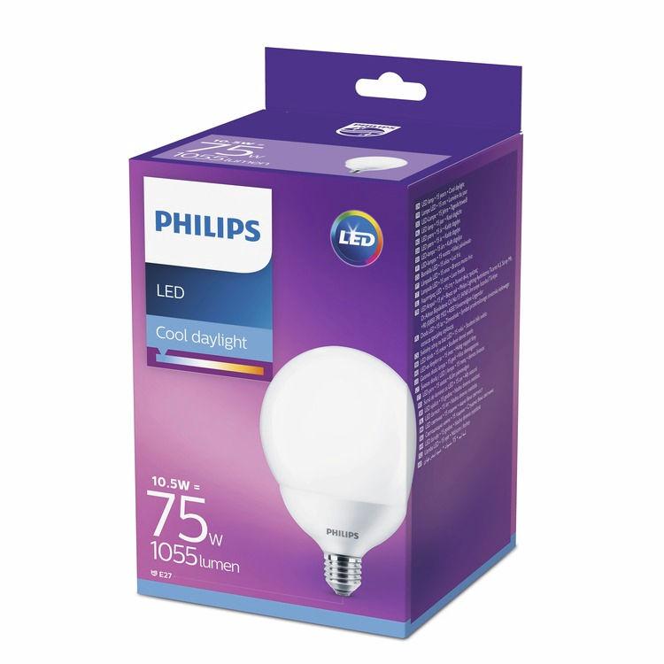 PHILIPS LED Σφαιρικοί 10,5 W (75 W) E27 Ψυχρό φως ημέρας Χωρίς ρύθμιση έντασης Φως που είναι ευχάριστο για τα μάτια σας Η κακή ποιότητα φωτός μπορεί να