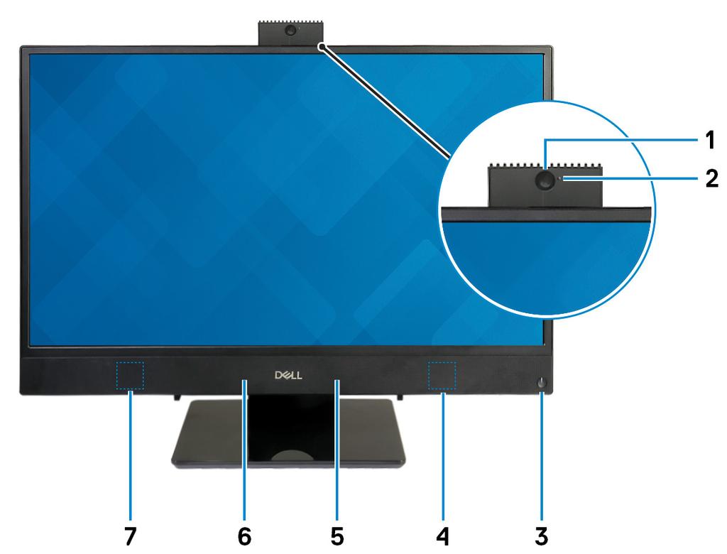 3 Όψεις του Inspiron 24-3480 Μπροστινή πλευρά 1 Πτυσσόμενη κάμερα Σας δίνει τη δυνατότητα βιντεοσυνομιλίας, λήψης φωτογραφιών και εγγραφής βίντεο.