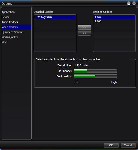 Then, select Video Codecs to enable the Codecs shown at the right of the screen. Finally, click OK.