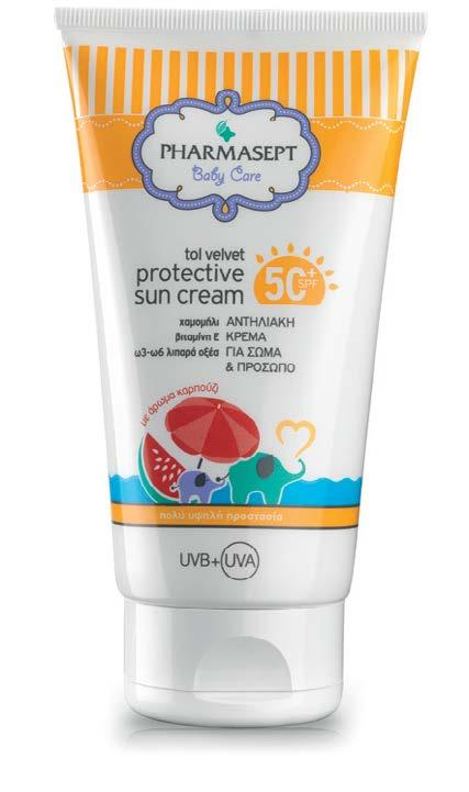 Baby Protective Sun Cream SPF50+ 150ml Αντηλιακή κρέμα πολύ υψηλής προστασίας για σώμα & πρόσωπο Mε ευρέως φάσματος φίλτρα που προστατεύουν από τη UVA & UVB ακτινοβολία, ενυδατώνει και καταπραΰνει