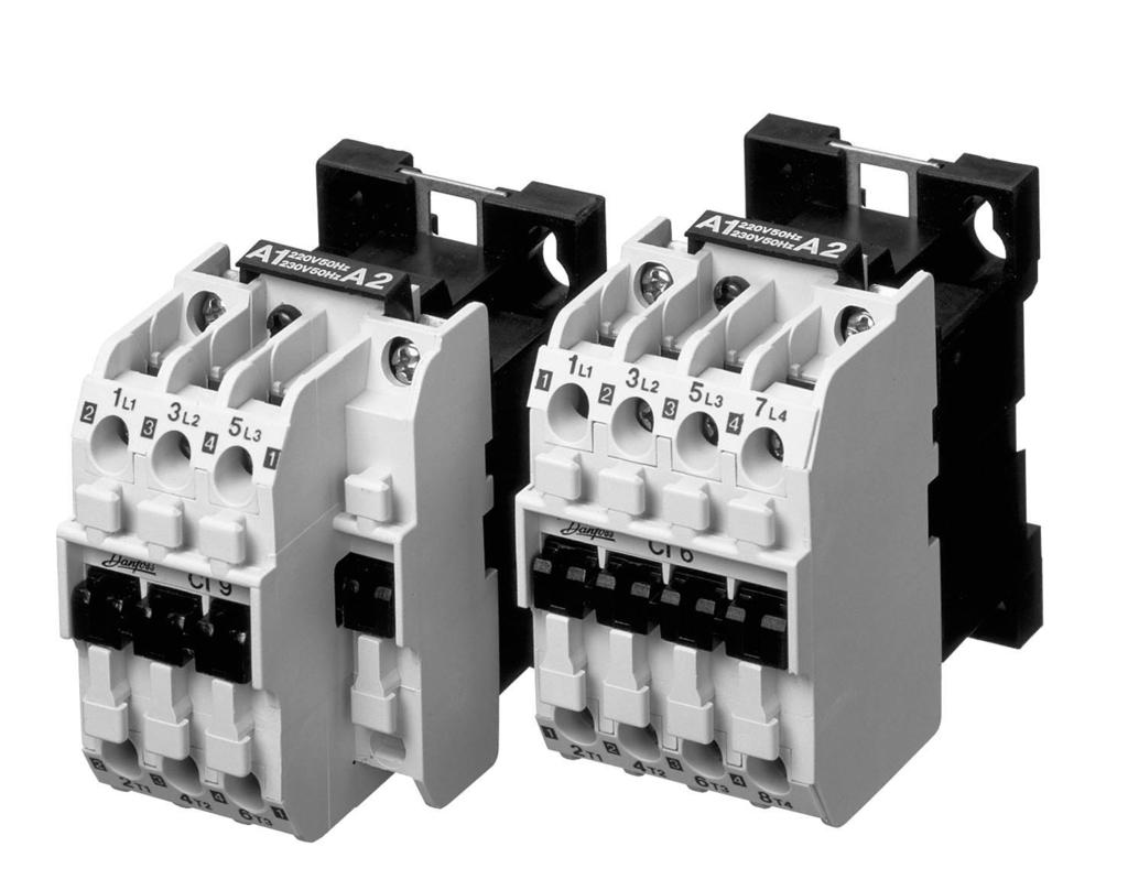 Styczniki CI 6-50 Wprowadzenie Styczniki CI 6-50 produkcji Danfoss są dostępne w zakresie mocy od 2,2 do 25 kw. CI 6 jest zbudowany jako połączenie stycznika z przekaźnikiem sterującym.