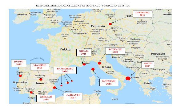 Στη συνέχεια το 2018 το βακτήριο εντοπίστηκε σε ελαιώνα ηλικίας 8 ετών στην Περιφέρεια της