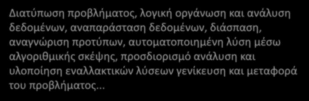 σκέψης, προσδιορισμό ανάλυση και υλοποίηση εναλλακτικών λύσεων γενίκευση και μεταφορά του