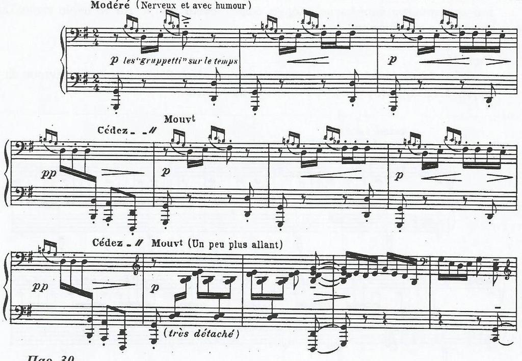 Στ) Πολυφωνία μείξεων: Πολύ συχνά χρησιμοποιούνται δύο μείξεις με πολυφωνικό τρόπο (μεσαίο μέρος από το «la terrasse» prelude 2) Τονικά κέντρα - (τονικότητα) Ο Debussy παρότι εγκαταλείπει την