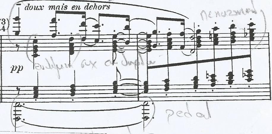Συνηχήσεις και αρμονική τεχνική Ο Debussy χρησιμοποιεί κατά κύριο λόγο τις συγχορδίες της του β τονικού συστήματος
