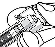 Εικόνα 5 Τοποθετήστε την προγεμισμένη σύριγγα για να κάνετε την ένεση Κρατήστε το σώμα της προγεμισμένης σύριγγας με το ένα χέρι ανάμεσα στο μεσαίο δάχτυλο και τον δείκτη και τοποθετήστε τον
