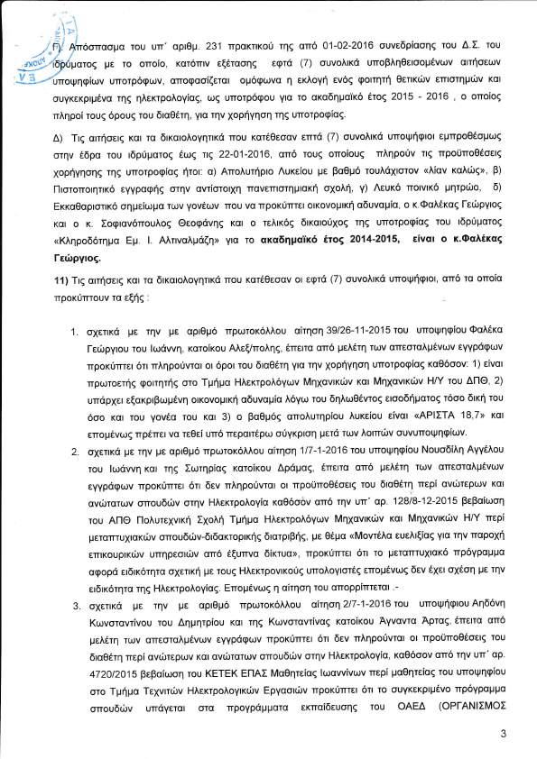 ρ ß ι ß Ι Τ βοσπασμα του υπ αριθμ πρακτικοý τηò απü Ι συνεδρßασηò του Δ Σ του β σρ μο οò με το οποßο κατüπιν εξýτασηò εφτü συνολικü υποβληθεισομýνων αιτþσεων ηοψηφßων υποτρüφων αποφασßζεται ομüφωνα η