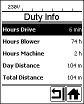 6.5 Duty Info (μόνο σε Advanced Mode) Το «Duty Info» παρέχει στοιχεία για τον χρόνο λειτουργίας του UNIPLAN 500. Με το «e-drive» (31) πηγαίνετε στο μενού «Ρυθμίσεις» και επιβεβαιώστε την επιλογή σας.