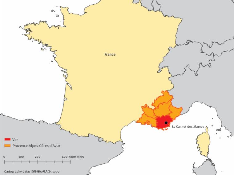 Στην περιοχή Cannet-des-Maures αναφέρθηκαν 11 κρούσματα (9 επιβεβαιωμένα, 2 πιθανά) και στην περιοχή Taradeau (13 χλμ από την Cannet-des-Maures) αναφέρθηκαν 6 επιβεβαιωμένα κρούσματα.