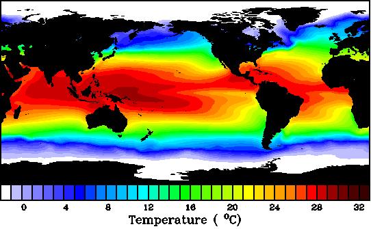 Αποτέλεσμα. Έντονη θερμοβαθμίδα κατά μήκος του Νότιου Τροπικού Ειρηνικού (Δυτικός Ειρηνικός πιο θερμός από τον Ανατολικό). Ετήσιος πλανητικός κλιματικός χάρτης της SST. Κατά την διάρκεια του El Nino.
