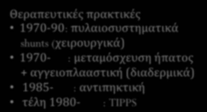 Επιβίωση ασθενών με BCS Θεραπευτικές πρακτικές 1970-90: πυλαιοσυστηματικά shunts (χειρουργικά) 1970- :