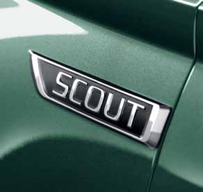 ΔΙΑΚΡΙΤΙΚΟ ΣΗΜΑ Το αυτοκίνητο φέρει το αυθεντικό διακριτικό σήμα Scout και στους δύο εμπρός λασπωτήρες. ΛΟΓΟΤΥΠΟ Το αυθεντικό λογότυπο Scout κοσμεί και το ταμπλό.