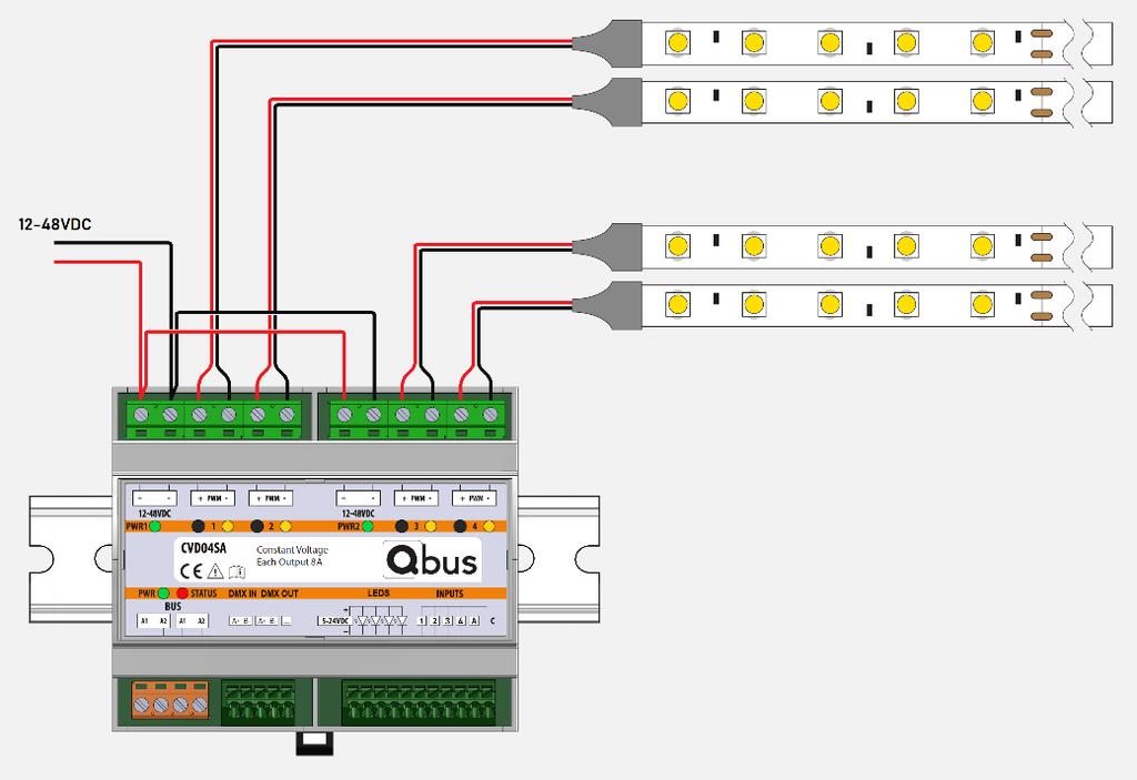 Νέα Υλικά Qbus Διαθέσιμα Summer 2019. - Constant Voltage LED-strip dimmer -CVDSA04-4 channels RGBW with color wheel in Cloud, no stroboscopic effect.