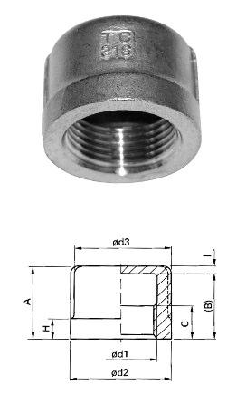 TUBE Screwed fittings 62-1109 Τάπα θηλυκή στρογγυλή, Round cap, St Steel St Steel AISI 316 Size Spec.