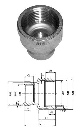 TUBE Screwed fittings 62-1114 Συστολή Aμερικής, Hexagon bushine, St Steel AISI 316 Διαστάσεις / Dim 1/4 x 1/8 1 x 1/8 11/4 x 1 2 x 3/8 21/2 x 11/2 4 x 3/4 3/8 x 1/8 1 x 1/4 11/2 x 1/8 2 x 1/2 21/2 x