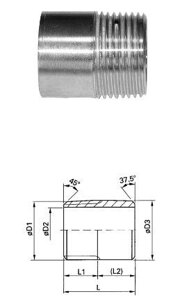 TUBE Screwed fittings 62-1122 Σωληνομαστός μονός, Ανοξείδωτος AISI 316 Welded nipple, St Steel AISI 316 Size Spec.